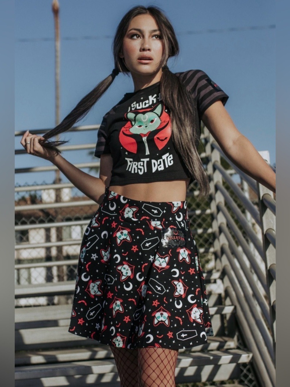 Killstar Lil Vampurr Skater Skirt Goth Vampire Cat XS NWT